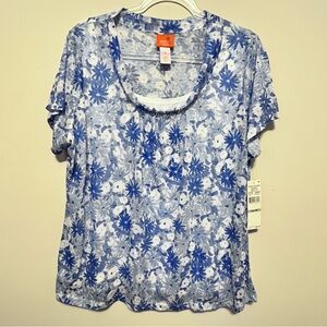 Hearts of Palm Woman Pretty in Paisley Floral Short Sleeve Top 1X NWT